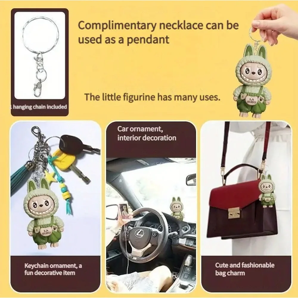 Labubu 3D Popmart Face Changing Keychain - green
